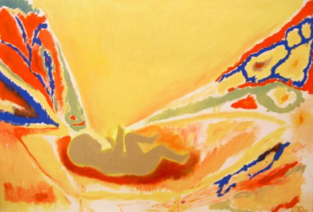 Visione neonatale, olio e acrilico su tela, cm 60x88, 2001